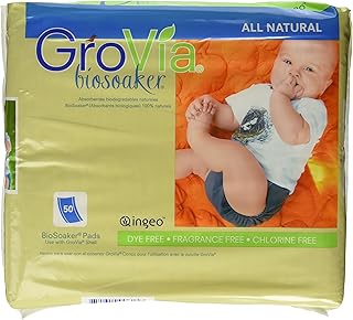 Disposable Pad for Cloth Diapers – GroVia BioSoaker – for Natural Parenting – Secure One Size Eco Friendly Adhesive Inserts – 50 Count