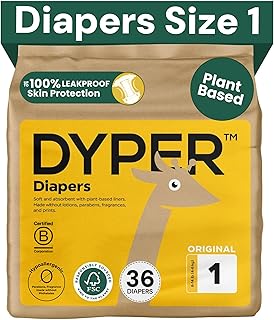 Baby Diapers Size 1 (36 Count) - Plant Based Disposable Diapers for Day and Overnight Premium Leak Protection, Skin-Friendly Comfort with Soft Size 1 Diapers (8-14 lb)