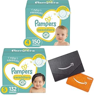 Baby Diapers Size 4, 150 Count - Pampers Swaddlers with Baby Diapers Size 5, 132 Count - Pampers Swaddlers and Amazon.com Gift Card in a Mini Envelope