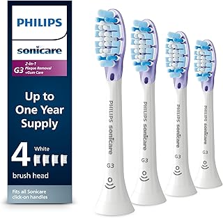 G3 Two-in-One - Genuine Replacement Electric Toothbrush Heads, White, 4 Pack One Year Supply, HX9054/65