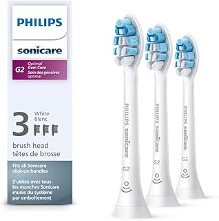 G2 Optimal Gum Care Brush Heads, Genuine Replacement Toothbrush Heads, White, 3 Pack, HX9033/65