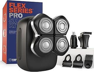 Sponsored Ad - FlexSeries Pro Electric Head & Body Shaver - Mens Cordless Rechargeable Wet/Dry Skull Bald Head Back & Groin Waterproof Razor with Rotary Blades, Clippers, Nose Trimmer, Brush, Massager