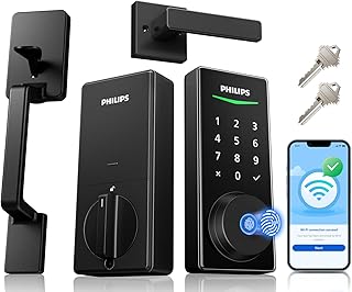WiFi Smart Lock + Door Handle Set, Built-in WiFi, APP Remote Control, Keypad Door Locks for Front Door, Fingerprint Unlock, Voice Control, Digital Deadbolt Smart Lock, Keyless Entry, Auto Lock