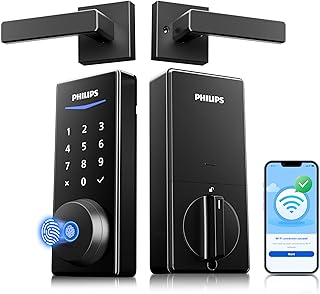 Built-in WiFi Smart Lock + 2 Levels, Smart Locks for Front Door, Digital Keypad Deadbolt with Handle, Fingerprint, PIN Code, App Remote Control & Voice Unlock, Keyless Entry, Auto Locking