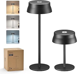 Cordless Table Lamp, Portable Outdoor LED Desk Light,Rechargeable Battery Operated, 2 Adjustable Height, Touch Control & 3 Color Stepless Dimming, Waterproof Lamps for Restaurant/Bedroom