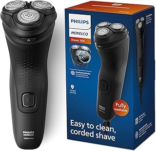 Philips Norelco Shaver 1100 Series, Dry Electric Shaver, 27 Self-Sharpening ComfortCut Blades, 4D Floating Heads, P-Cap, Deep Black, Model S1016/90
