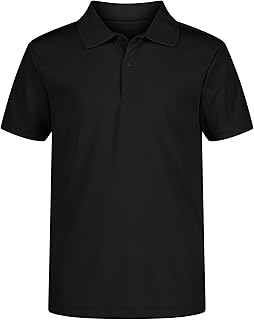 Boys' School Uniform Short Sleeve Polo Shirt, Button Closure, Moisture Wicking Performance Material