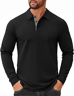Mens Long Sleeve Polo Shirts Cotton Collared Shirts Casual Business Polo Classic Golf T Shirts
