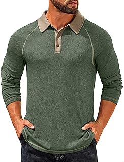 Mens Long Sleeve Polo Shirts Casual Button Collared Shirts Raglan Golf T Shirt