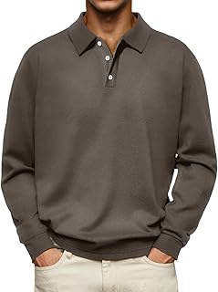 Sponsored Ad - Men's Casual Polo Shirts Long Sleeve Basic Thermal Pullover Tops Classic Collar Solid Golf Shirts