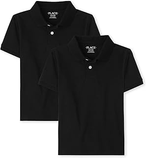boys Short Sleeve Pique Polo Shirt, Black 2 Pack, XX-Large US