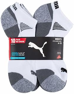 Mens No Show Socks, White 10 Pair, 13-15, (PUMA-12345-WHT-13-15)