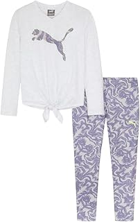 girls Long Sleeve Tee & Legging Set, Logo Graphics, Crewneck