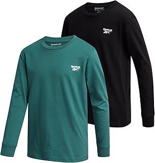 Boys' Long Sleeve Shirt - 2 Pack Basic Cotton Long Sleeve T-Shirt - Crewneck Tee for Boys (8-14)