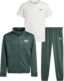 Boys Jogger Set - 3 Piece Athletic Tracksuit with Tricot Zip Jacket, T-Shirt, and Jogger Sweatpants for Boys
