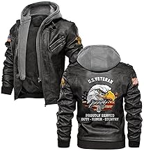 Sponsored Ad - Veteran Leather Jacket Men Motorcycle, Patriotic Jacket Style With Military Features, Perfect For Veterans Day Gifts