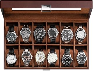 ProCase Watch Box Organizer for Men, 12 Slot Watch Display Case With Glass Lid, PU Leather Watch Storage Mens Watch Case, Watch Holder Organizer for Men Women -12 Slot, Brown