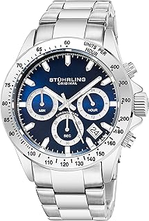 Stührling Original Men’s Chronograph Watch Stainless Steel Bracelet with Screw Down Crown and Water Resistant to 100 M. Analog Dial Quartz Movement