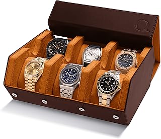 Sponsored Ad - QWATCHBANDS Napa Leather Watch Case for Men - Watch Roll Storage Organizer & Watch Display - Six Slot Luxury Watch Box for Home or Travel - Mens 6 Watch Holder Case (Brown Tan)