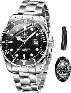 Men Watch,Big Dial Watches for Men Stainless Steel Watch with Day Waterproof Analog Quartz Watches for Man Classic Business Wristwatch Luxury Luminous Round for Men Rotatable Bezel Watch