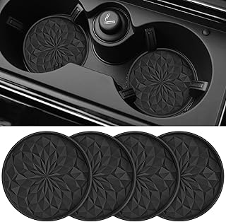 Sponsored Ad - ME.FAN Car Coasters for Cup Holders [4 Pack] - 2.75In Silicone Auto Mug Mats - Universal Non-Slip Recessed Car Interior AccessoriesBlack