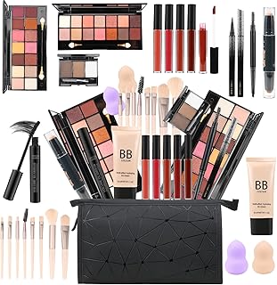 All in One Makeup Gift Set for Women Full Kit for2x14-color eyeshadow palettes,5xlipgloss sets,mascara,eyeliner,eyebrowpowder,eyebrow pencil, foundation, highlighter stick etc
